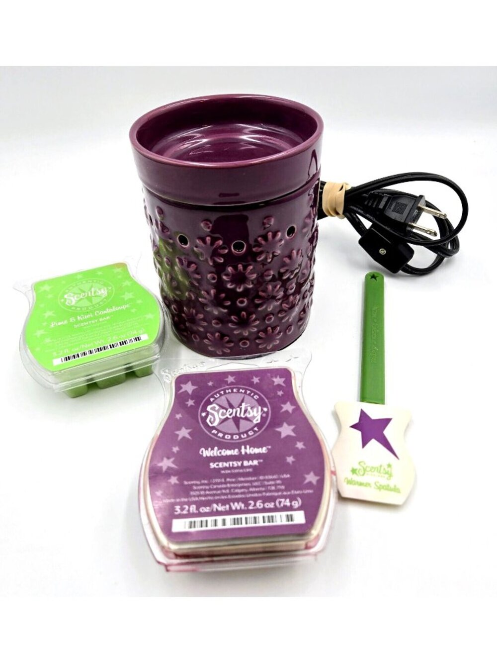 Scentsy Wax Warmer Cosmos Purple Floral Retired Embossed Full Sized Wax Spatula